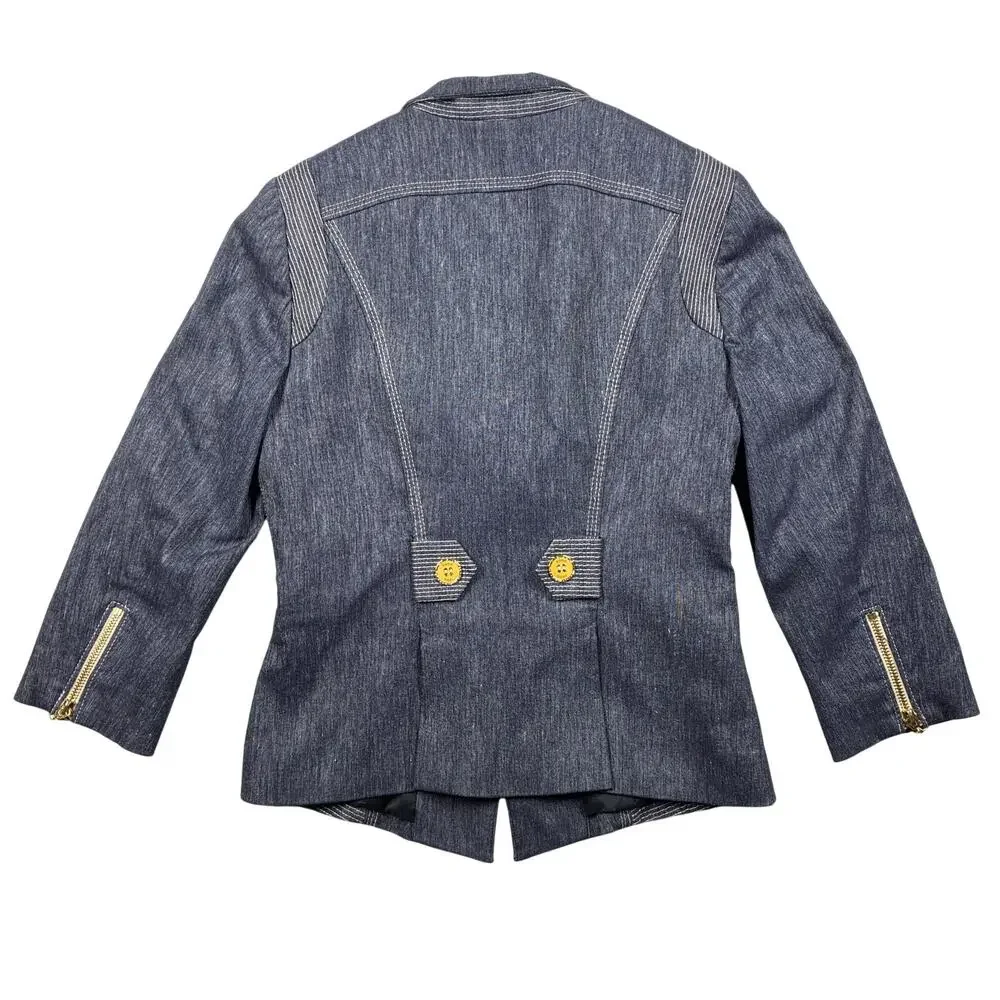 Bebe Blazer Jacket Womens 2 Blue Luxury Blend Fitted 3/4 Sleeve Italian Fabric